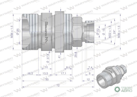 Zawór gniazdo M22x1.5 skręcane (50490020) Waryński Zawór gniazdo M22x1.5 skręcane (50490020) Waryński