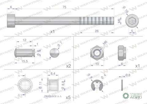 Zestaw montażowy linek do joysticka nawidełki (INIK-631023), Waryński Zestaw montażowy linek do joysticka nawidełki (INIK-631023), Waryński