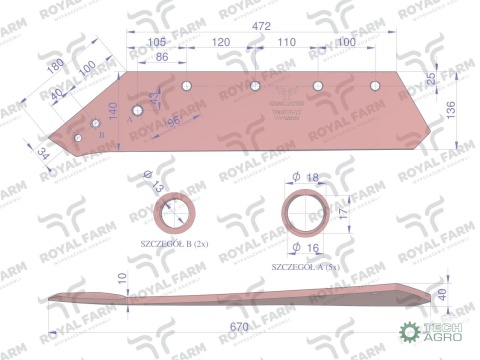 Eurolemiesz, lewy 18", zastosowanie Kverneland stal borowa, Royal Farm