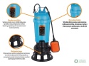 Pompa zanurzeniowa do wody brudnej i ścieków z rozdrabniaczem 1500W HEAVY DUTY, (włącznik pływakowy), TEGER