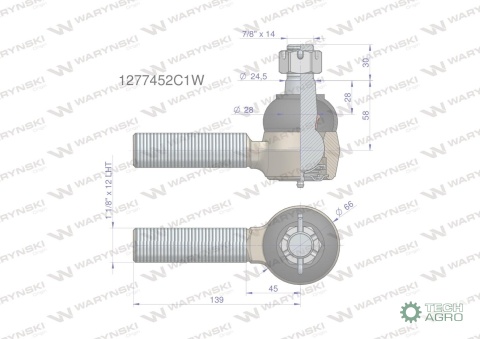 Przegub kierowniczy 1.1/8' L 1277451C1 WARYŃSKI