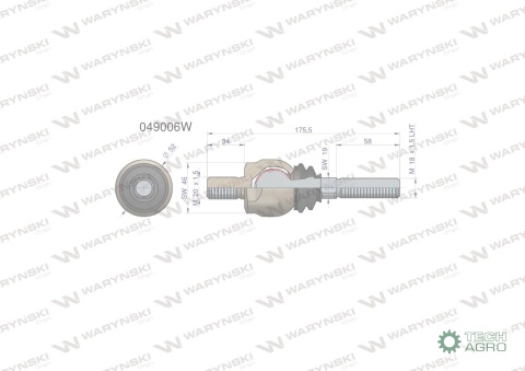 Przegub kierowniczy 175,5mm- M20x1,5 ; M18x1,5 L 049006 WARYŃSKI