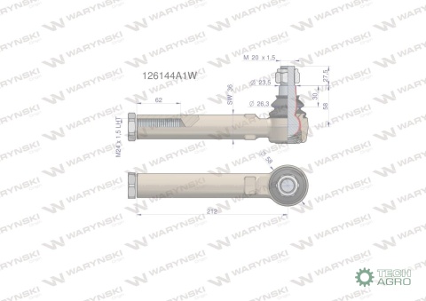 Przegub kierowniczy 212mm- M24x1,5L 126144A1 WARYŃSKI