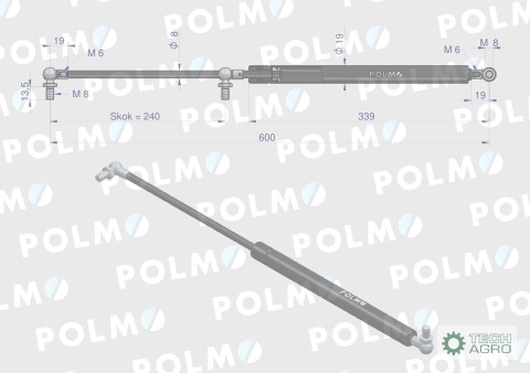 Siłownik drzwi L max. 600mm 04373763P DEUTZ POLMO