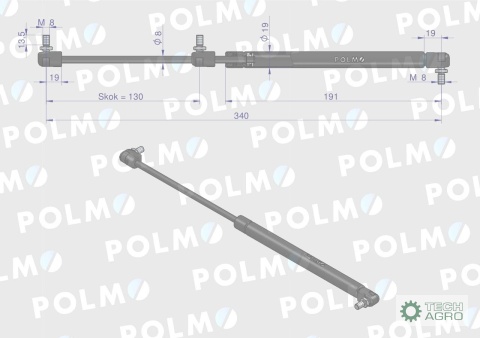 Siłownik szyby przedniej L max. 340mm 65499072 DIETEG POLMO