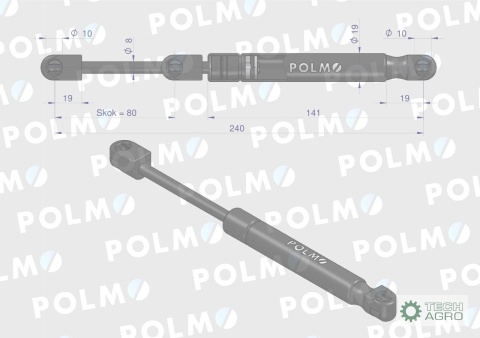 Siłownik szyby przedniej, szyby drzwi Lmax. 240mm 1284622C1P CASE IH POLMO