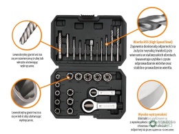 Zestaw wykrętaków i nasadek do uszkodzonych śrub, nakrętek i szpilek 26 szt - kute/ stal Cr-Mo, Teger