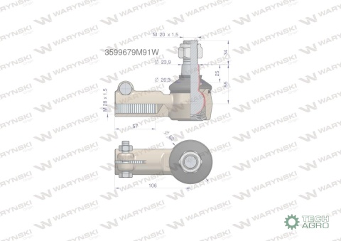 Przegub kierowniczy 106mm- M28x1,5 3599679M91 WARYŃSKI