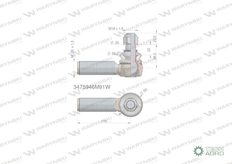 Przegub kierowniczy 110mm- M28x1,5 3475946M91 WARYŃSKI
