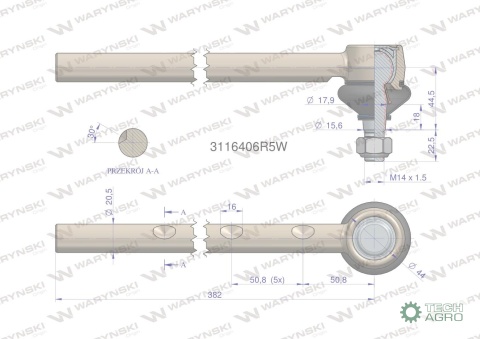 Przegub kierowniczy 382mm 3116406R5 WARYŃSKI