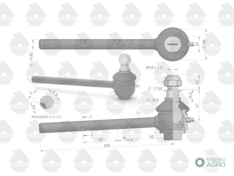 Przegub kulowy lewy MF-3 ORYGINAŁ URSUS