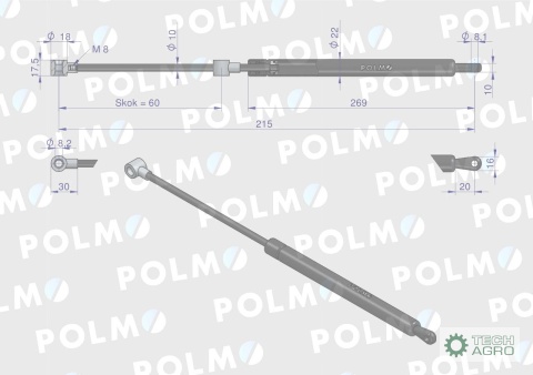 Siłownik szyby przedniej L max. 215mm 65499068 DIETEG POLMO