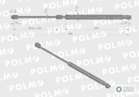 Siłownik szyby przedniej L max. 485mm 65421005 STEYR POLMO