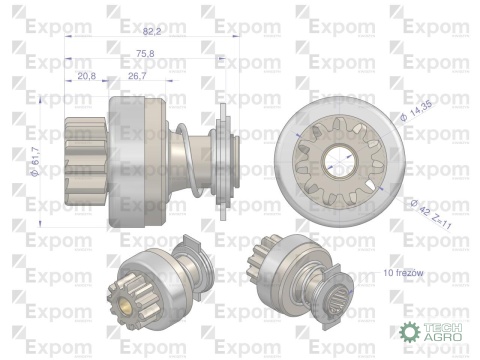 Zespół sprzęgający rozrusznika JCB 16.902.621 (rozrusznik Iskra) EXPOM KWIDZYN eu