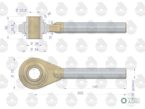 Główka łącznika centralnego prawa C-330 ORYGINAŁ URSUS
