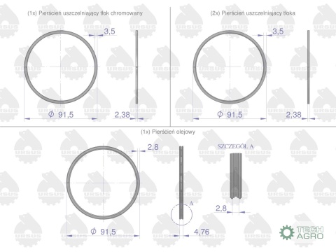 Komplet pierścieni tłokowych silnika 41158065U, K11297000, 41158057 1-tłok MF3 ORYGINAŁ URSUS