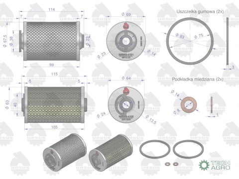 Komplet wkładów filtra paliwa KWP010X C-330/360/385 ORYGINAŁ URSUS, (sprzedawane po 10)
