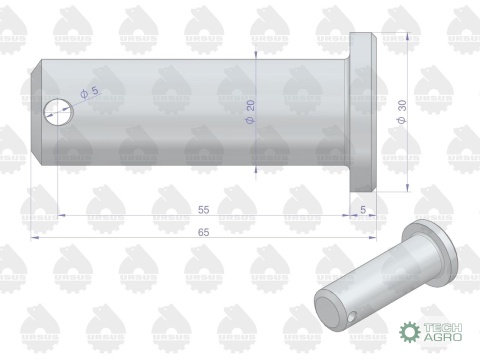 Sworzeń mocowania wieszaka L.P część dolna C-330 C-360 z kołnierzem ORYGINAŁ URSUS