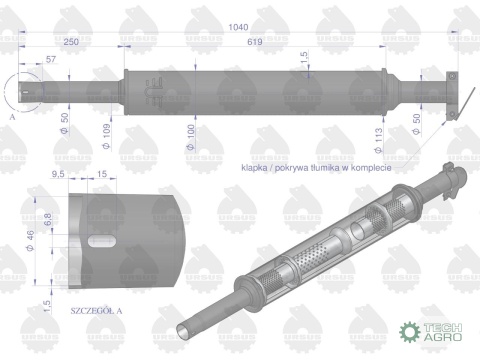 Tłumik okrągły 1040mm 5,3kg C-360 (prosty) ORYGINAŁ URSUS