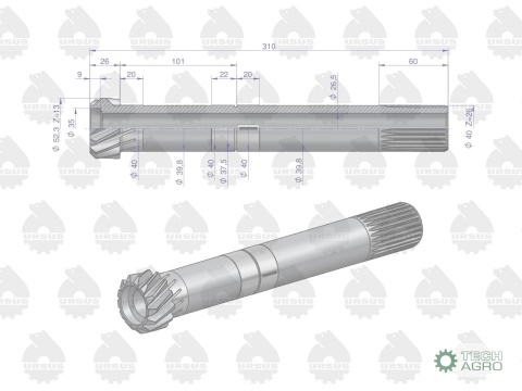 Wałek napędu przekaźnika mocy WOM ( sprzęgła 2-stopień) C-330 ORYGINAŁ URSUS