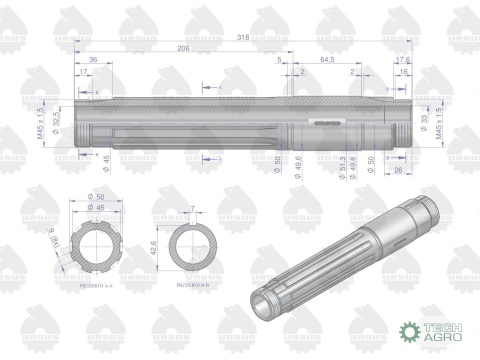 Wałek pośredni skrzyni C-330 ORYGINAŁ URSUS
