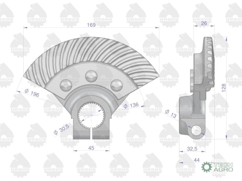 Wycinek zębaty z piastą kolumny kierowniczej C-330 ORYGINAŁ URSUS
