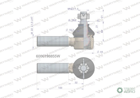 Przegub kierowniczy M22x1.5L 6000198855WARYŃSKI