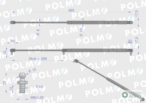 Siłownik dachu 53369912 pasuje do Zetora Proxima Forterra POLMO