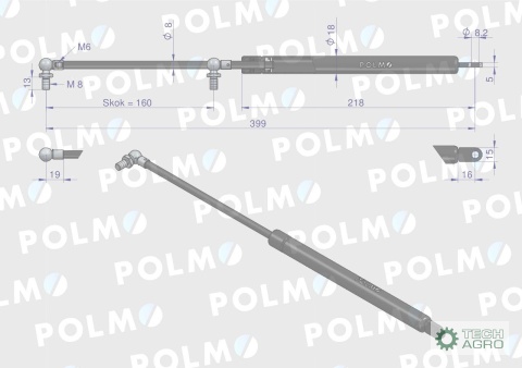 Siłownik szyby przedniej. tylnej L max.399mm 65499074 FRITZMEIER POLMO