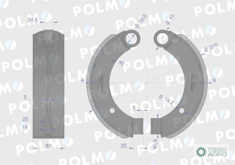 Szczęka hamulcowa kpl. 1-prawa 1-lewa przyczepa D-47 7037020050 7037020040 POLMO