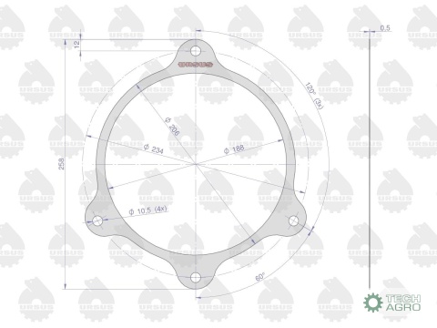 Uszczelka pokrywy mechanizmu blokady krążelit 0.5mm C-360 ( sprzedawane po 5 ) ORYGINAŁ URSUS