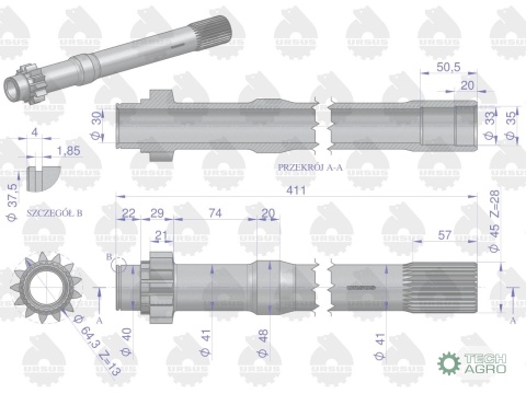 Wałek sprzęgłowy przekaźnika II stopniaC-360 ORYGINAŁ URSUS