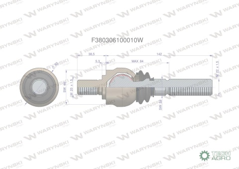 Przegub kierowniczy 180,5 mm - M20x1,5 ; M22x1,5 F380306100010 WARYŃSKI