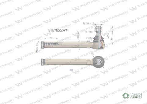 Przegub kierowniczy 220mm- M18x1,5 81878555 WARYŃSKI