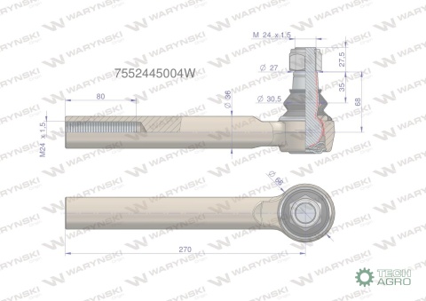 Przegub kierowniczy 24x1.5 7552445004 WARYŃSKI