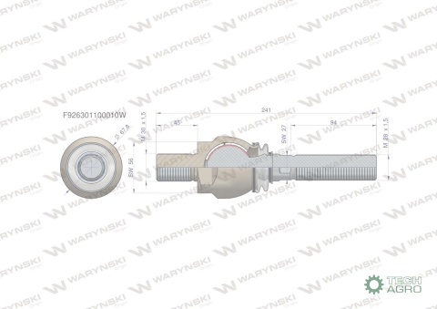 Przegub kierowniczy 241mm- M30x1,5; M28x1,5 F926301100010 WARYŃSKI