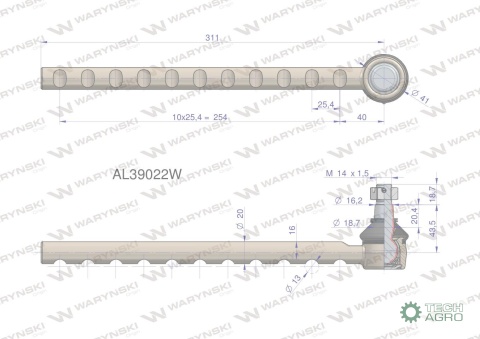 Przegub kierowniczy 311mm AL39022 WARYŃSKI