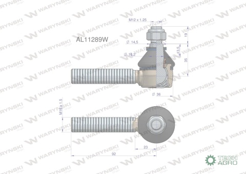 Przegub kierowniczy M16x1.5 AL11289 WARYŃSKI