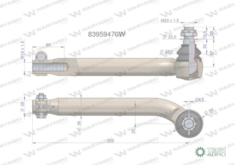 Przegub kierowniczy M18x1.5L 83959470 WARYŃSKI