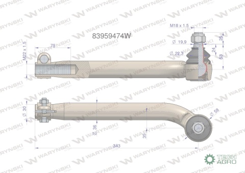 Przegub kierowniczy M22x1.5 83959474 WARYŃSKI