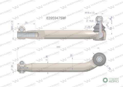 Przegub kierowniczy M22x1.5 83959475 WARYŃSKI