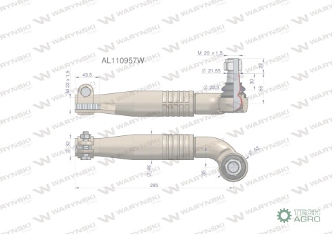 Przegub kierowniczy lewy 285mm- M22x1,5AL110957 WARYŃSKI