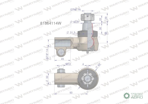 Przegub kierowniczy prawy 7/8" 81864114WARYŃSKI