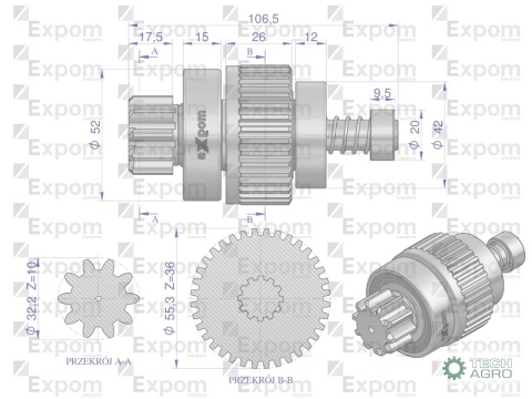 Zespół sprzęgający rozrusznika JOHN DEERE typu Magneton 9142700 Blue Line EXPOM KWIDZYN