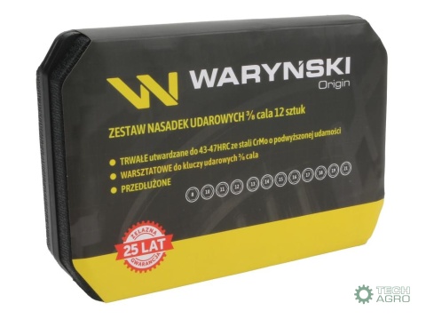 Zestaw nasadek udarowych, 3/8 cala przedłużanych z utwardzanej stali stopowej CrMo 12 el., do prac w mechanice pojazdowej, warsz