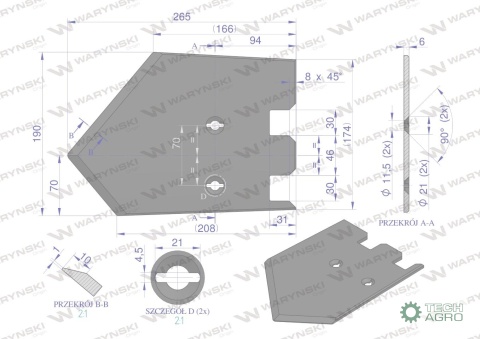 Lemiesz 192mm, listwowy prawy szerokośćwyorywania 620mm, zastosowanie Grimme, Waryński