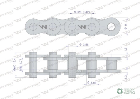 Łańcuch rolkowy wzmocniony 06A-1 ANSI A35 06C-1 (R1 3/8) 2.5 m Waryński