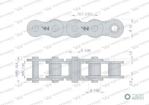 Łańcuch rolkowy wzmocniony 08A-1 ANSI A40 (R1 1/2) 2.5 m Waryński