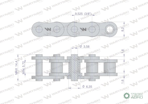 Łańcuch rolkowy wzmocniony przemysłowy 06BH-1 (R1 3/8) 2.5 m Waryński
