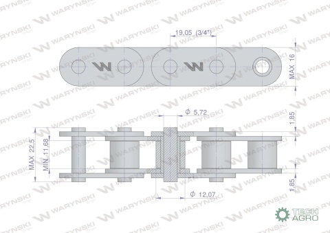 Łańcuch rolkowy prosta płytka 12B-1 (R13/4) 5 m Waryński